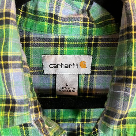 Carhartt Shirt Mens Large Green Plaid Longsleeve Pockets S254 Work Casual Button - Picture 3 of 8
